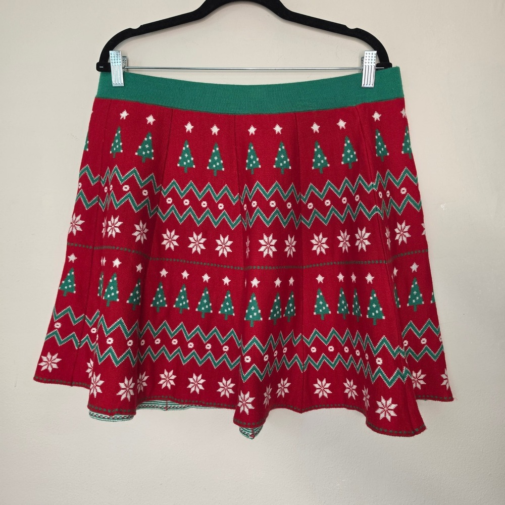 It's Our Time Skirt Women XXL Red Christmas Tree Fair Isle Knit Skater Holiday